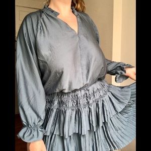 Ruched, Pleated, Silky Blue Dress
